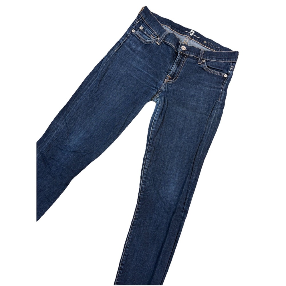 7 For‎ All Mankind Dark Wash Stretch Mid Rise The Skinny Denim Jeans sz 28
